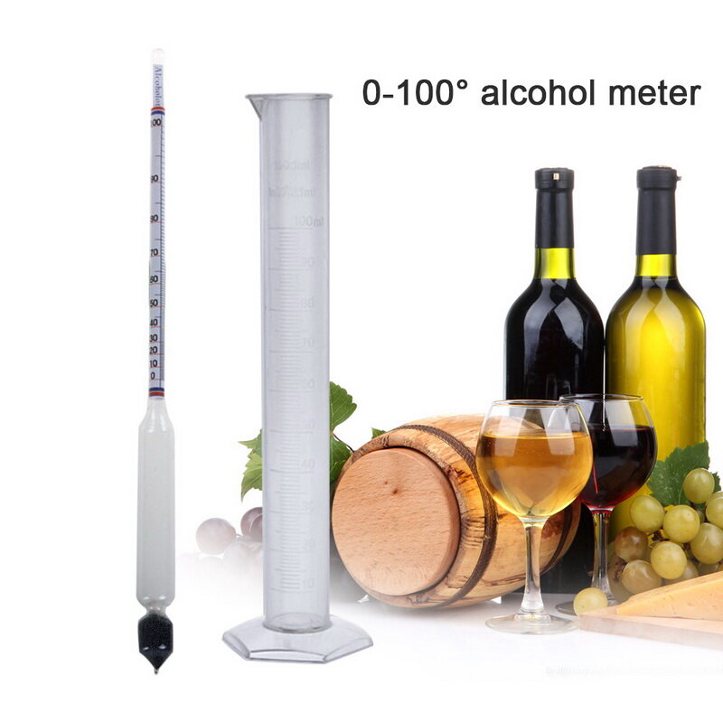 1PC Alcohol Hydrometer/1PC 100ML Laboratory Plastic Measuring Cylinder/1 Set Single Alcohol Meter 0-100 Degree +100ml Plastic Measuring Cylinder Combination