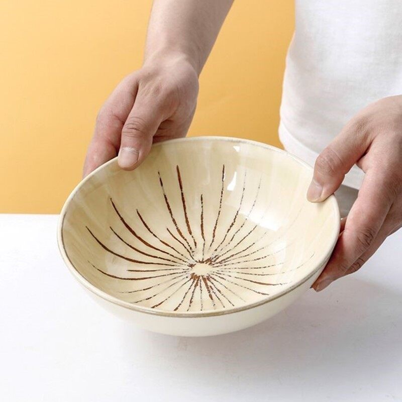 Omk Nhật Bản phong cách cổ điển đồ đá 8 inch bát đựng sa lát 850ml nhà Bộ đồ ăn bằng gốm thiết lập