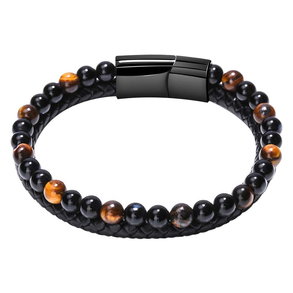 Natural Stone Tiger Eye Beaded Bracelet Men's Cowhide Rope Agate Bracelet Bracelet