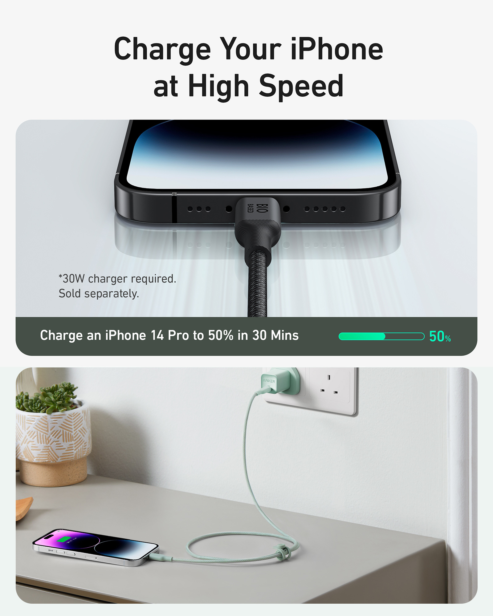 Anker 542 MFI USB-C to Lightning Cable MFi Certified Fast Charging Cable for iPhone 14 Plus 14 Pro Max 13 13 Pro iPhone 12