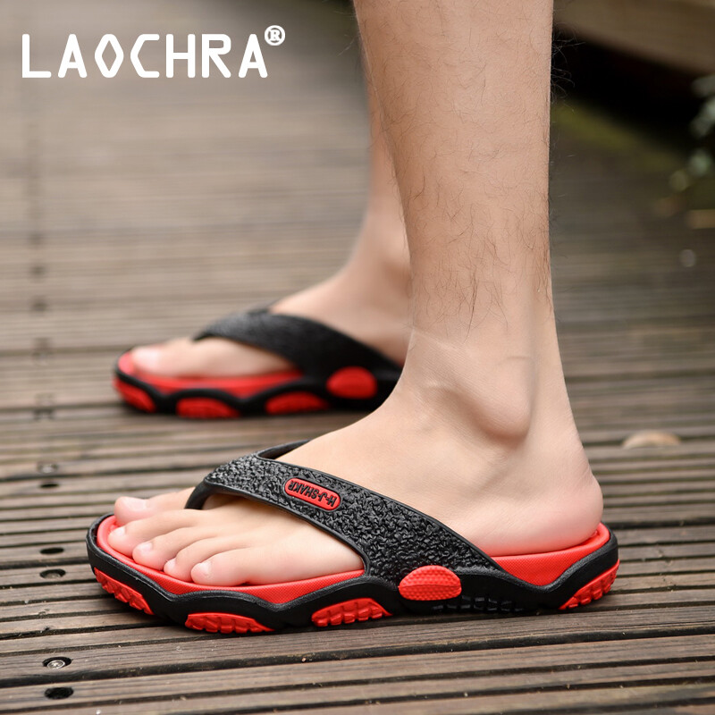 LAOCHRA Summer Men Flip Flops Big Size 39-45 Fashion Non Slip Beach Slippers For Men Soft Sole Casual Men Shoes Slippers