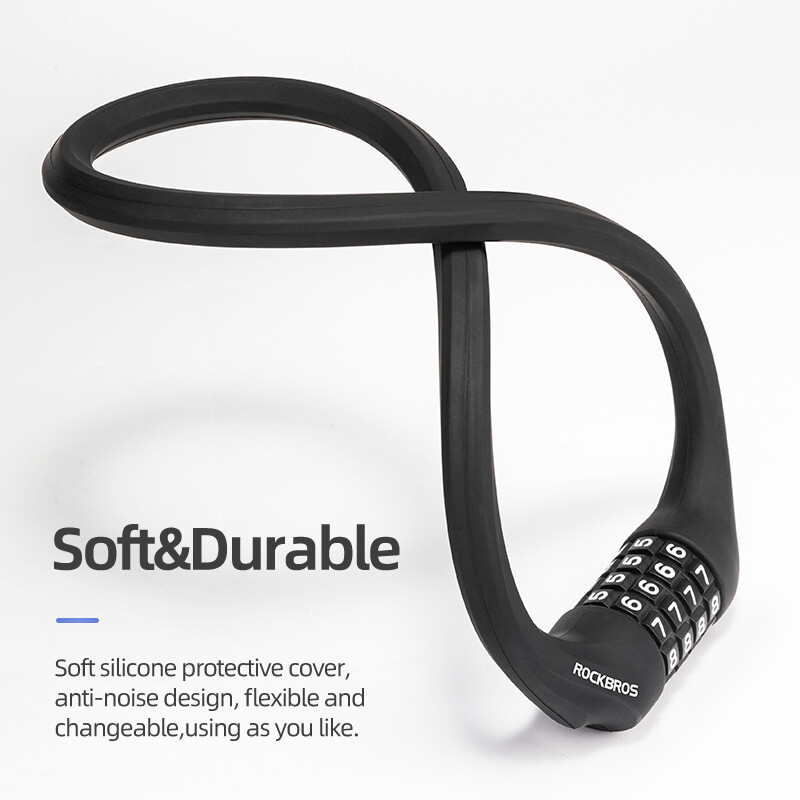 ROCKBROS Khóa Xe Đạp Silicone bọc hợp kim kẽm bền chống cắt & chống gỉ MTB xe đạp đường trường mật mã khóa chống trộm khóa an toàn