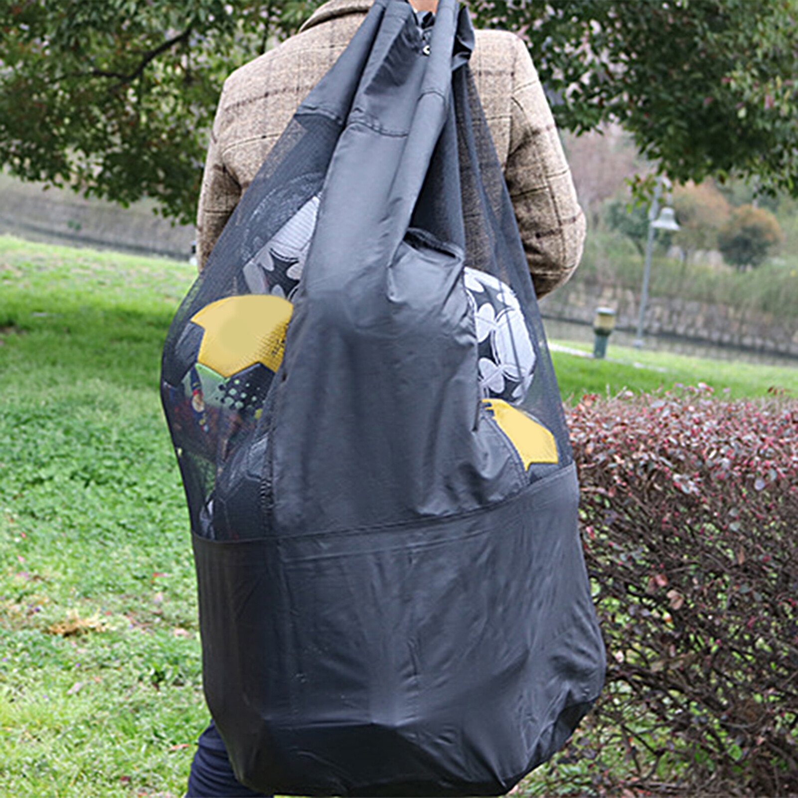 Football Storage Bag Mesh Heavy Duty Large Capacity Wear-resistant Adjustable Waterproof Portable Basketball Volleyball Carrying Sack for Gym Durable Carrying Ball