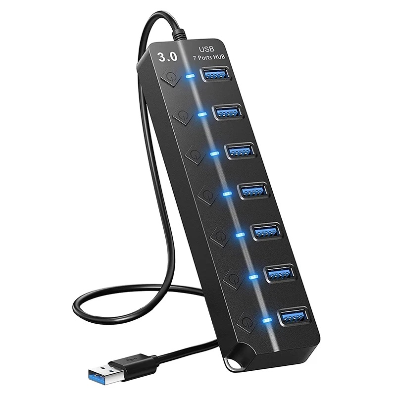 Ecily USB 3.0 Bộ chuyển đổi điện 7 cổng bộ chia USB đa tuyến Hub Hub USB nhiều Expander chuyển 30cm Bộ chia cáp Trạm Sạc