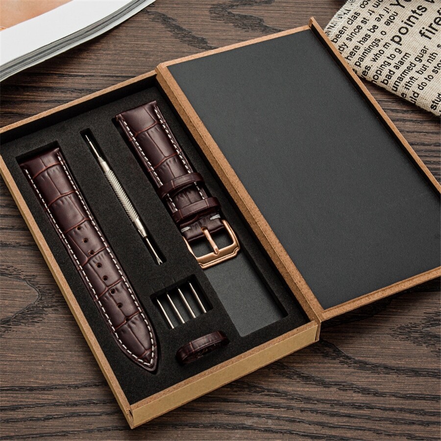 14 16 18 19 20 21 22 24mm Width Double-sided top layer calfskin Cowhide Leather Watch Straps Slub Pattern Leather Pin Buckle Waterproof Flat Universal Watchband With Wooden Box