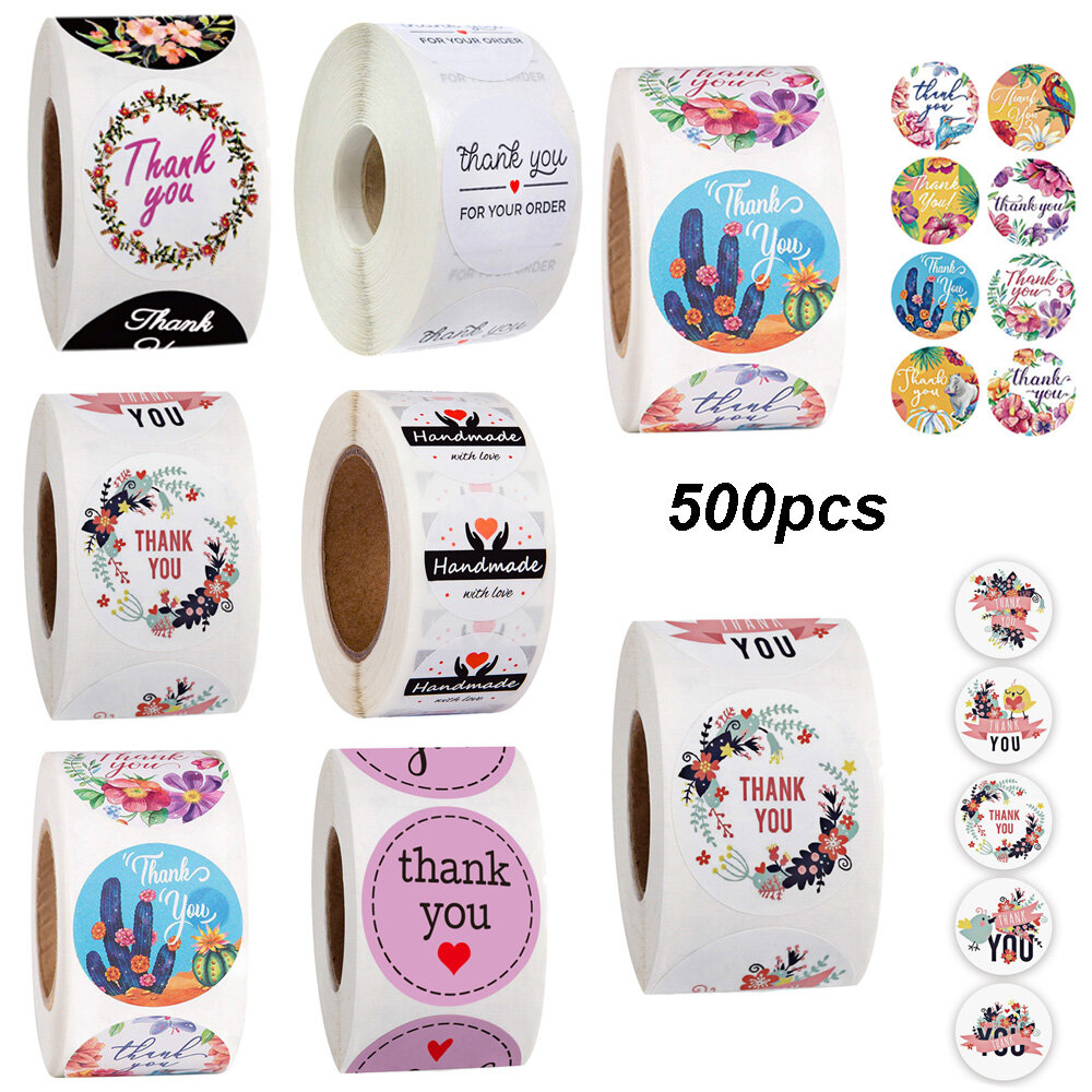 500PCS/Roll Kraft Stickers Wreath Paper Label Stickers Foil Thank You Stickers Scrapbooking 1'' 500pcs Wedding Envelope Seals Handmade Stationery Sticker Flower