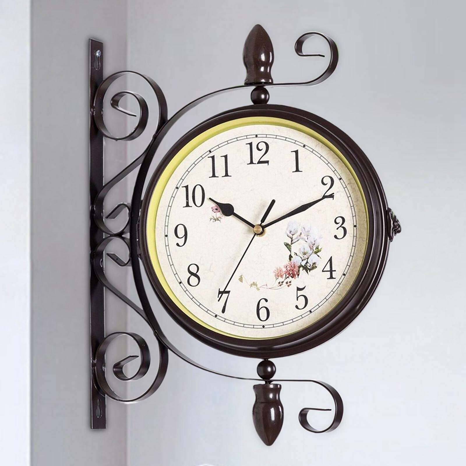 【Fire New】 Retro Style Double Sided Wall Clock Battery Powered Quiet for Living Room