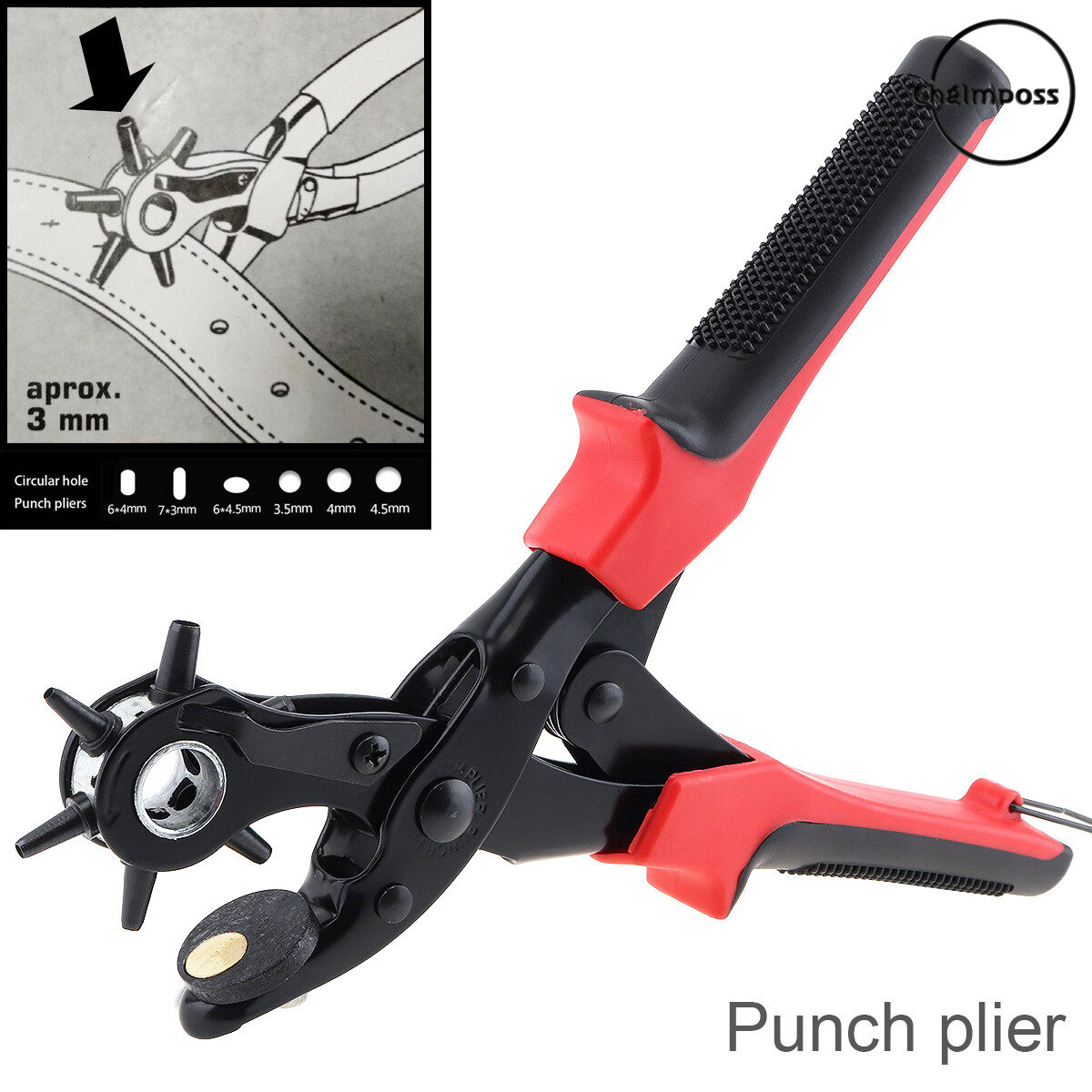 ChgImposs Strap Leather Hole Punch Hand Plier Belt Puncher Revolving 1 Oval and 2 Flat and 3 Round Hole