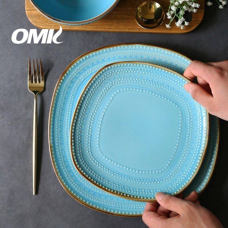 OMK European Royal Style Stoneware Steak Plate Ceramic Square Dinner Plate