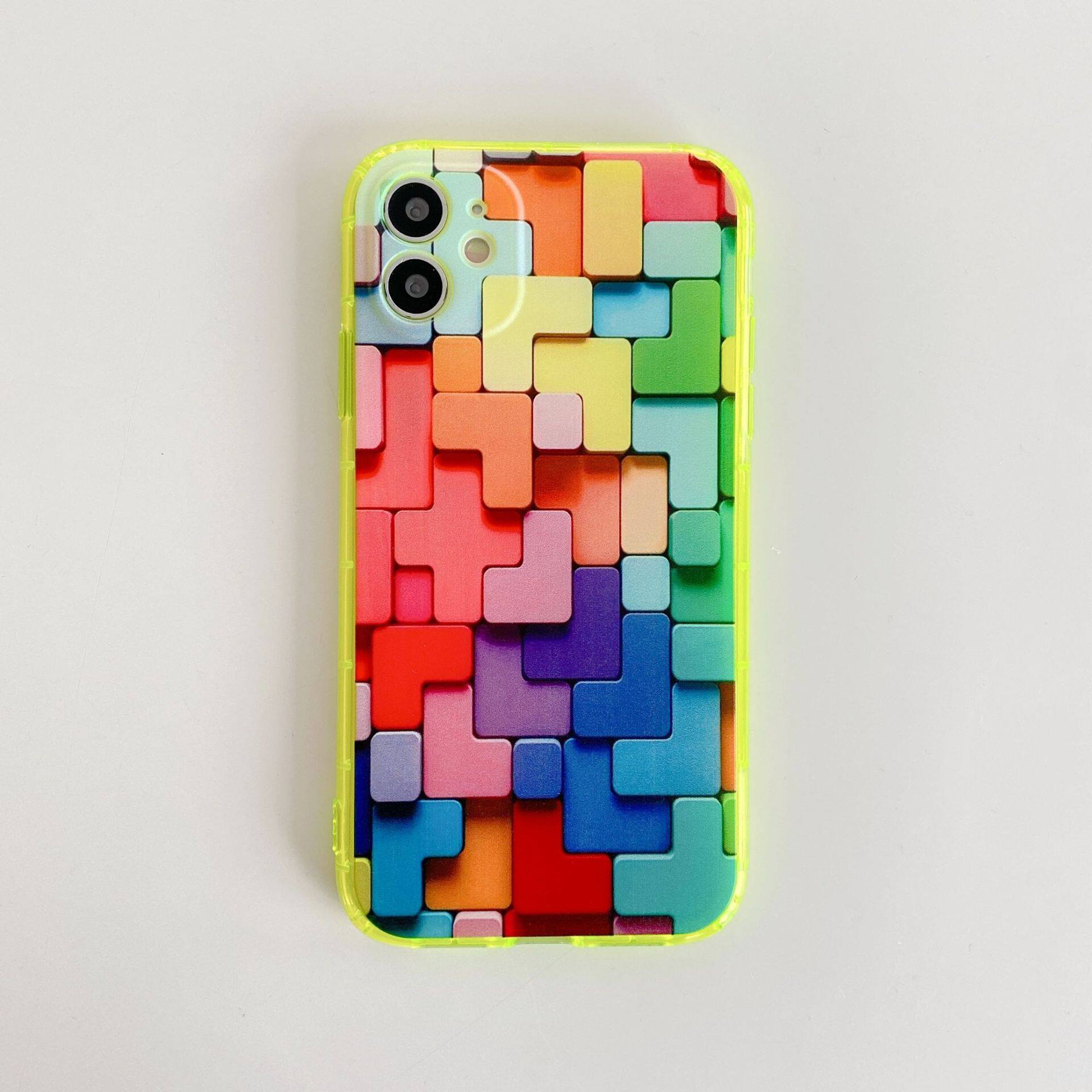 Rainbow Visual 3D Cube Phone Case For iPhone 14 Pro Max 13Pro Colorful Soft TPU Full Body Protective Cover Fashion Simple Back Cover