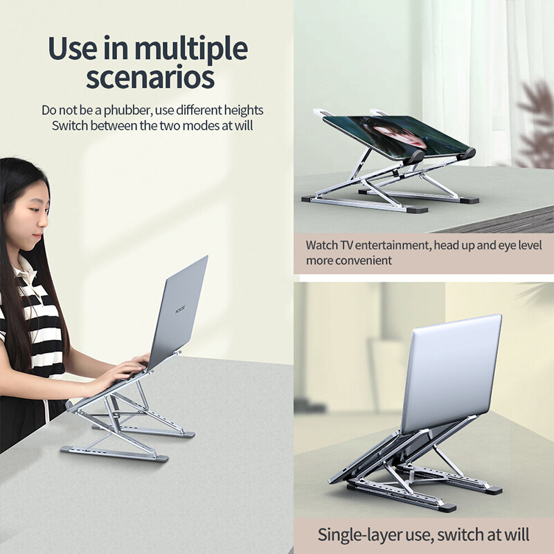Laptop Stand Aluminum Computer Riser Portable Adjustable Ergonomic Laptops Elevator Desktop Foldable Notebook Holder for 10 to 15.6 Inches Notebook Computer Silver