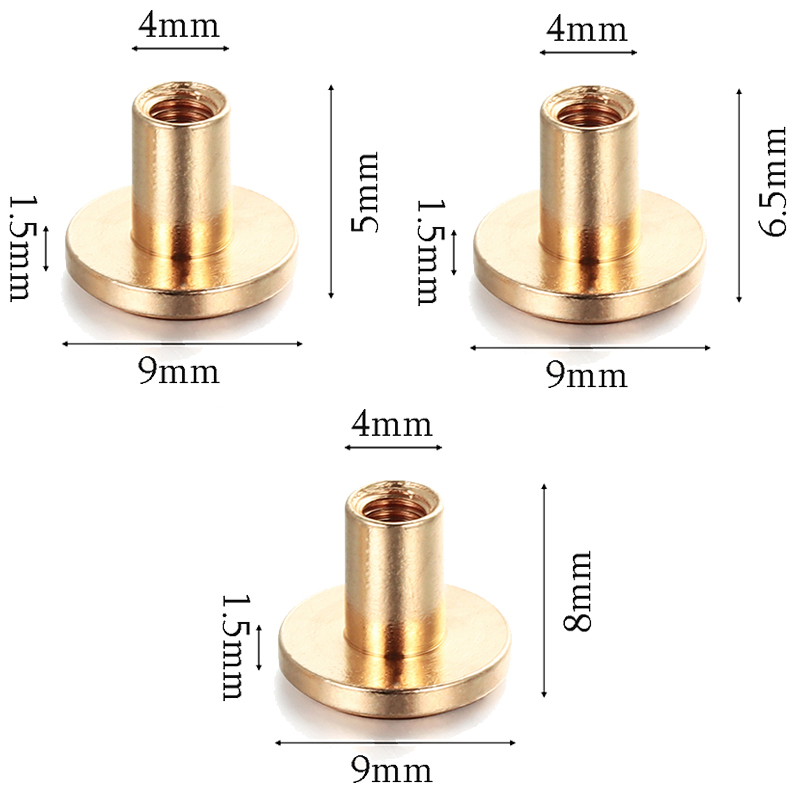 Jk3u  10Sets Leather Tool Belt Leather Screws Copper Rivets Double Cap Studs Decorative Metal Craft Double Sided Flat Head