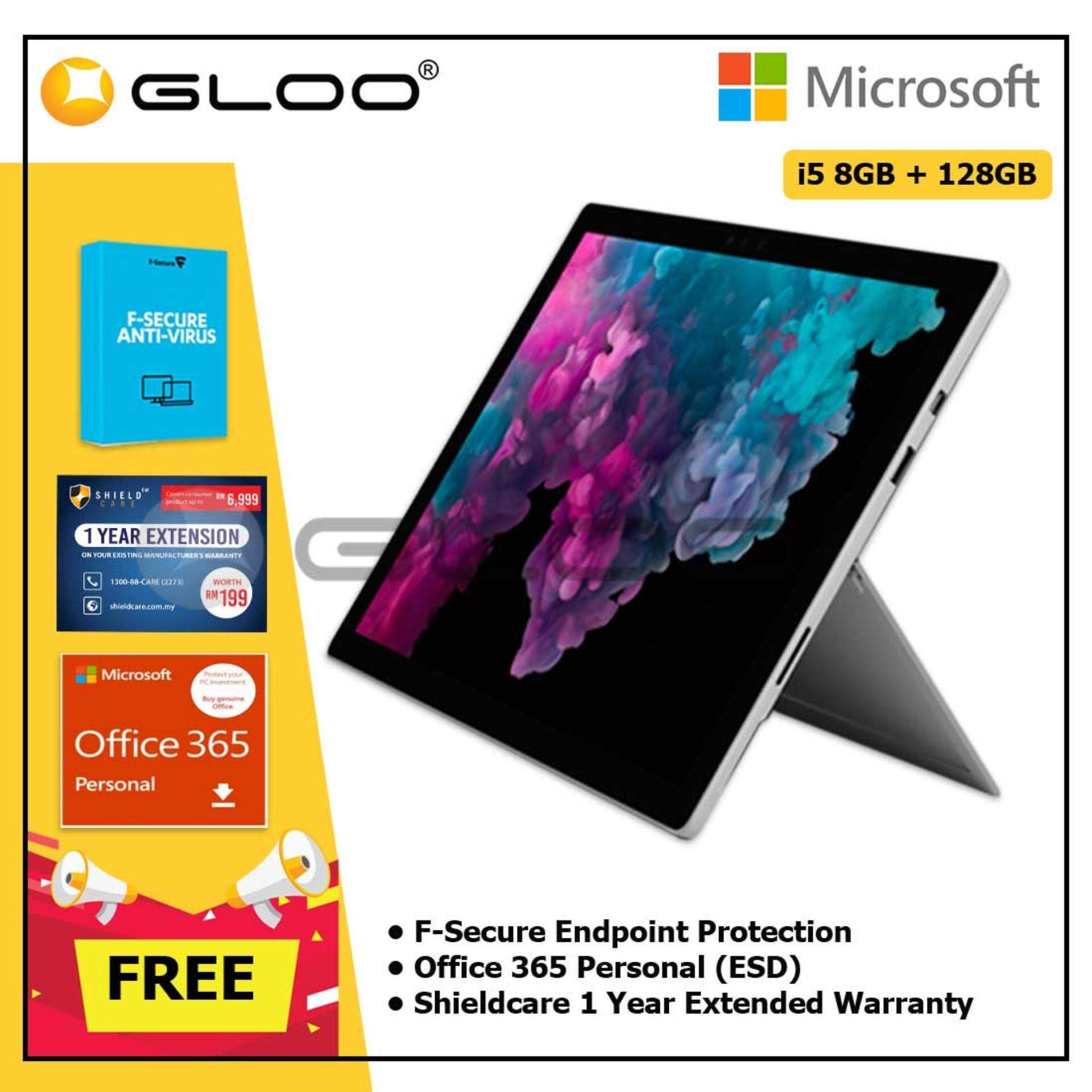 Microsoft Surface Pro 6 Core i5/8GB RAM -128GB + Office 365 Personal (ESD) + Shieldcare 1 Year Extended Warranty + F-Secure EndPoint Protection Malaysia