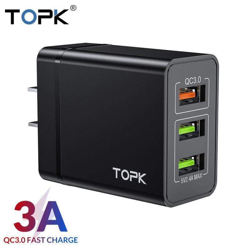 Giá Topk B348Q Sạc Nhanh Quick Charge 3.0 Sạc USB QC3.0 Sạc Nhanh 3 Cổng EU/Anh/Mỹ Sạc Dành Cho samsung S10 Xiaomi Mi9 Du Lịch Treo Tường Sạc Điện Thoại
