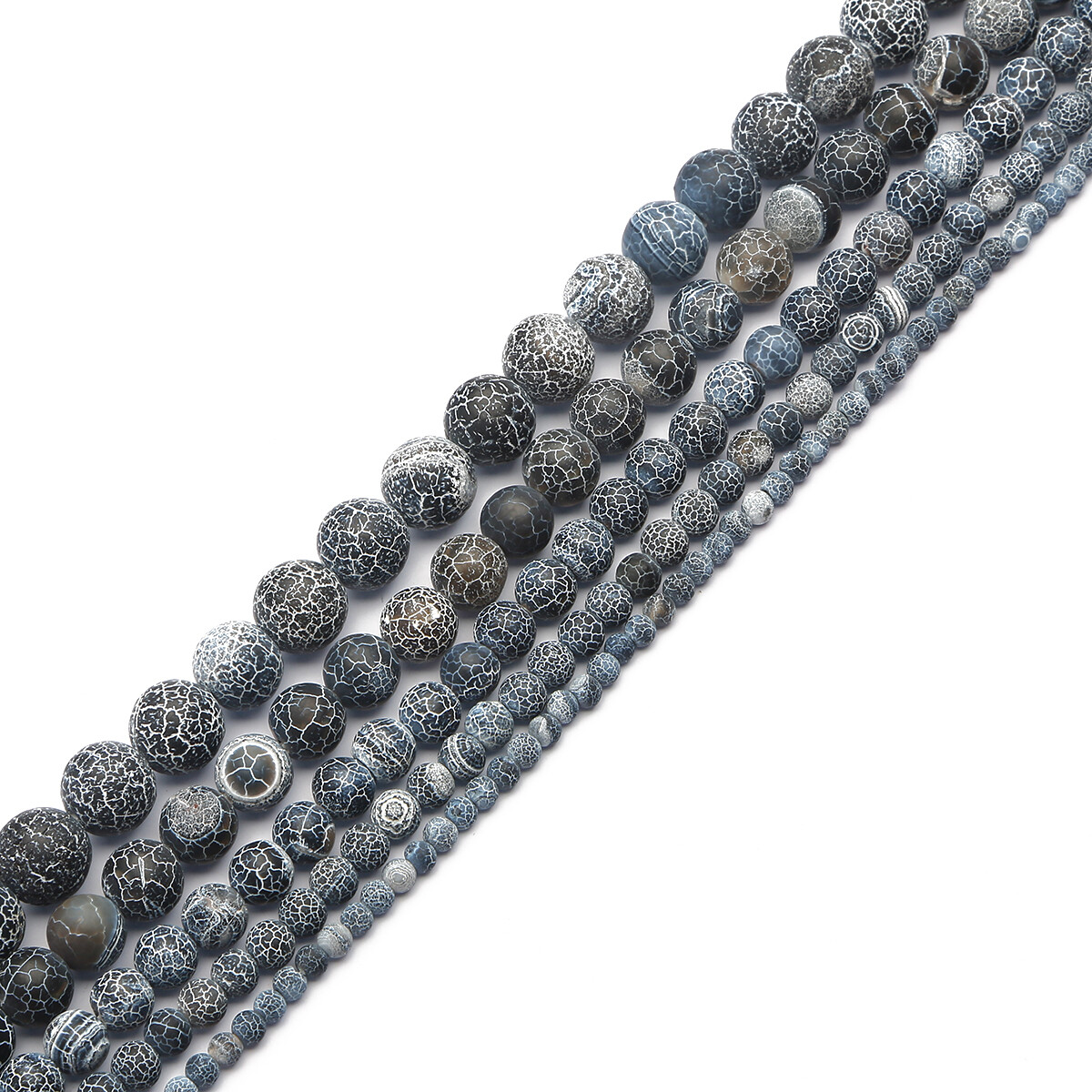 Natural Black Weathered Agate Stone 4-12mm Round Loose Beads for Necklace Bracelet DIY Jewelry Making