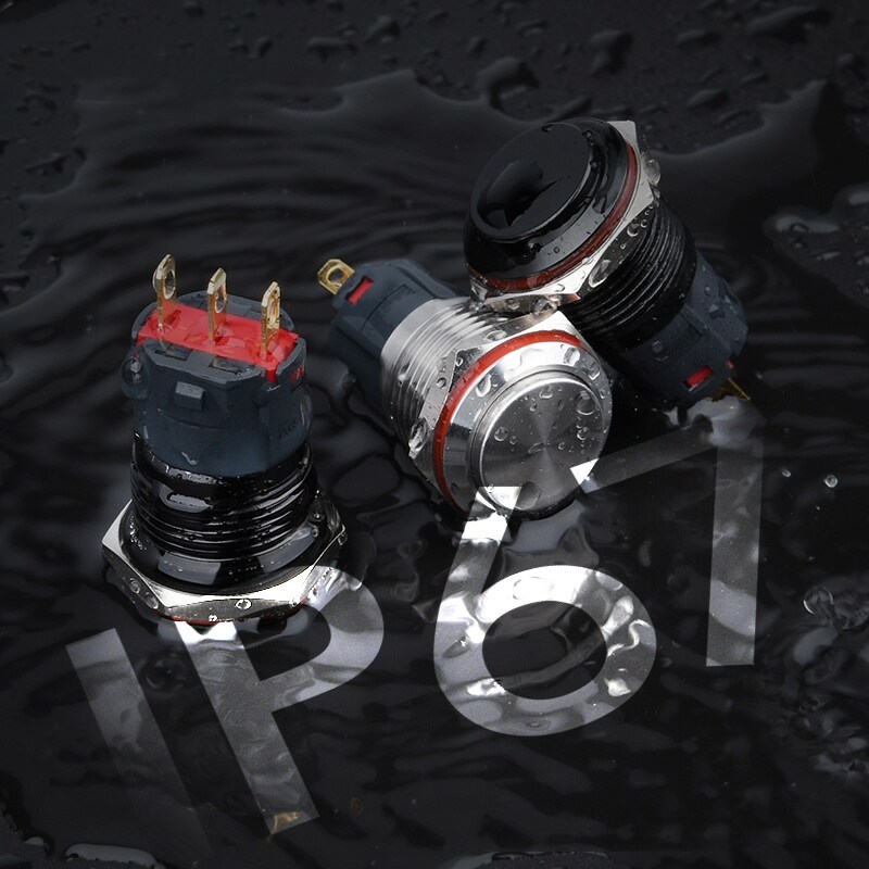 [FEI YING]5A 19mm Metal Power Button Flat Head/High Head Momentary/Self Locking 1NO1NC Start Black Push Button Switch