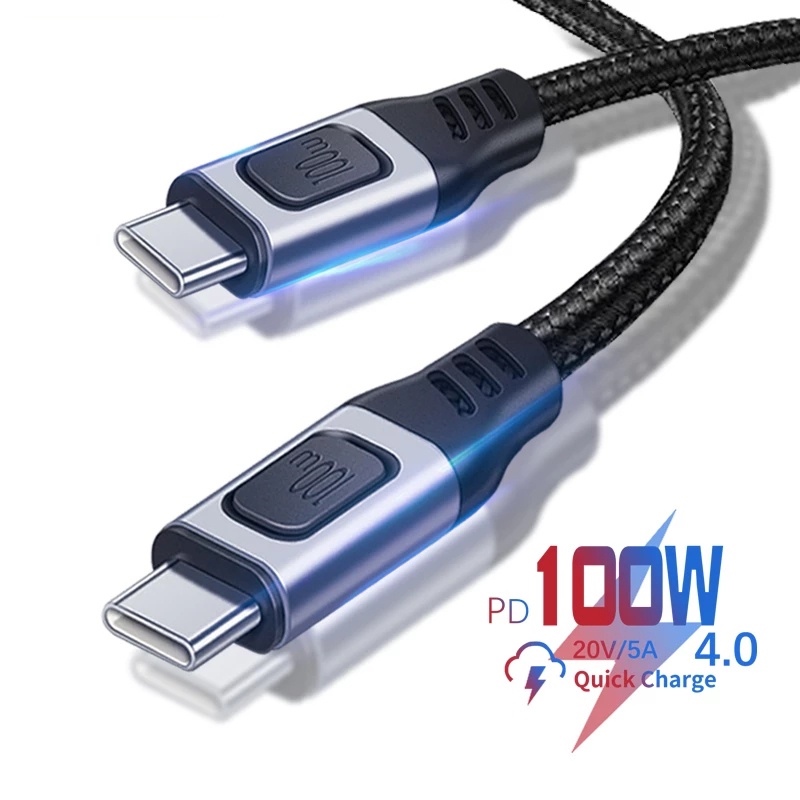 Type C to Type C 100W 5A 20V  Fast Charging Nylon Cable / Type C  Charger Cord Compatible With Universal Type C Supported Android / Video Output Fast Charging USB-C Nylon Braided Cable