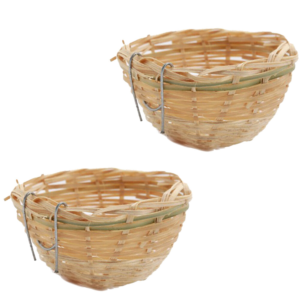 Hierly 2pcs Bamboo Woven Canary Nest Bird Breeding Hatching Cage Parrot Rest Cave