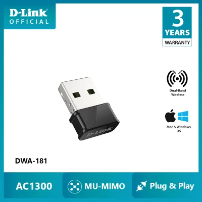 D-Link DWA-181 High Speed Wireless AC1300 MU-MIMO Nano Mini USB WiFi Adapter Receiver 802.11AC Dual Band 2.4Ghz + 5Ghz Wi-Fi Dongle