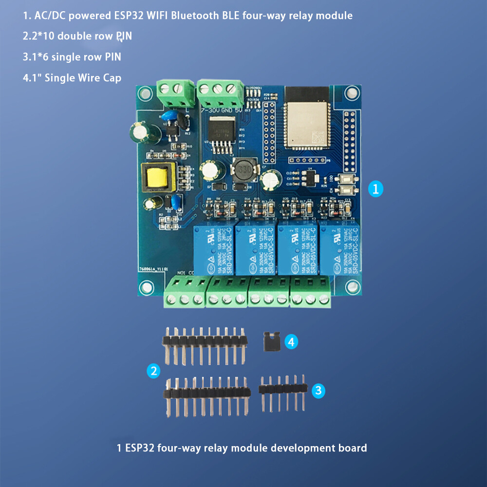 diymore [Chính Hãng 100%]  Bảng Phát Triển ESP32-WROOM Mô-đun Rơ Le Bốn Chiều ESP32 Mô-đun WiFi & BLE Nguồn Điện AC220V/DC5-30V Công Suất Lớn 4M Byte Flash Cho ESP32