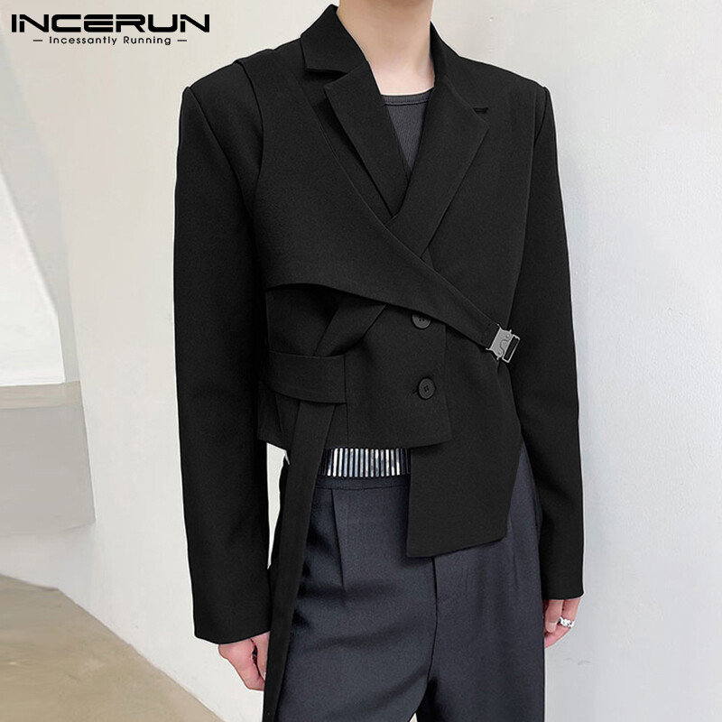 (Korean Style) INCERUN Mens Long Sleeve Blazer Hippy Fashion Outwear Cardigan Jackets Casual Plain Coat