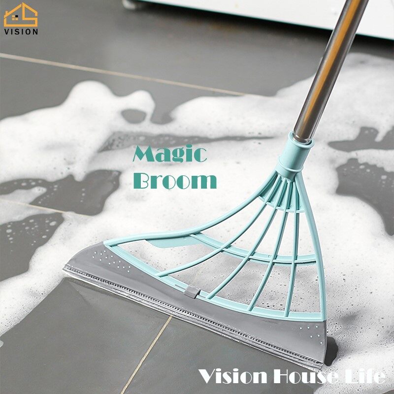 Vision Household Magic Broom Sweeping Floor Wiping Silicone Wiper Bathroom Hair Sweeping Broom Non-Stick Cleaning Tools Sweeper