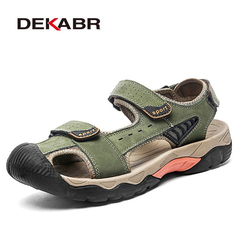DEKABR Genuine Leather Men Sandals Summer Roman Casual Flat Shoes Men Beach Sandals Walking Gladiator Sandals Plus Size 38~48