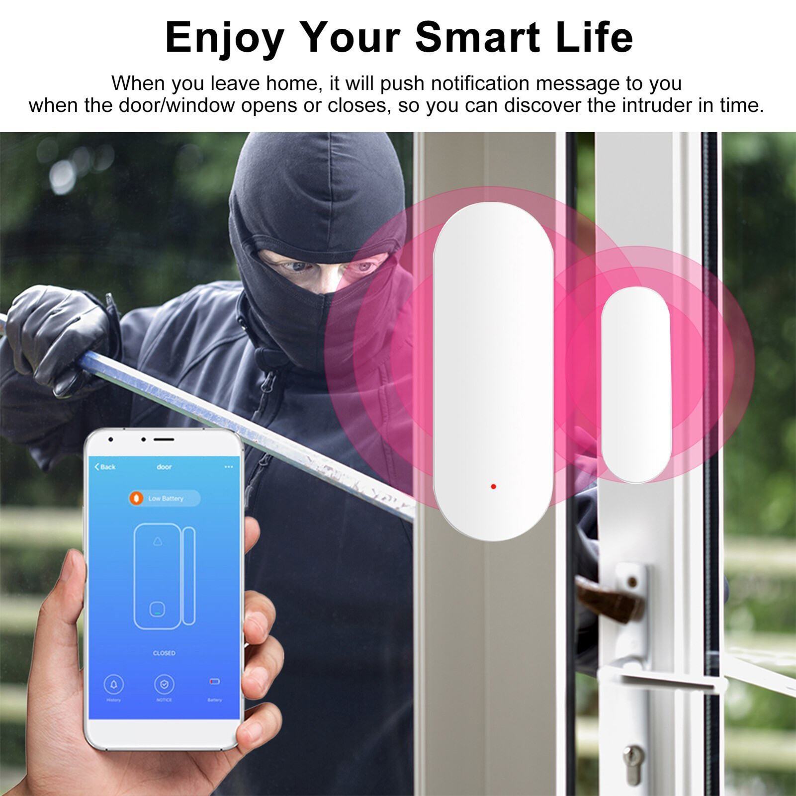 Smart Sensor ZigBee Smart Door Window Sensor Alarm Mag-netic Home Security System Door Open Alert APP Remote Control for Garage Apartment Dorm Shop Office