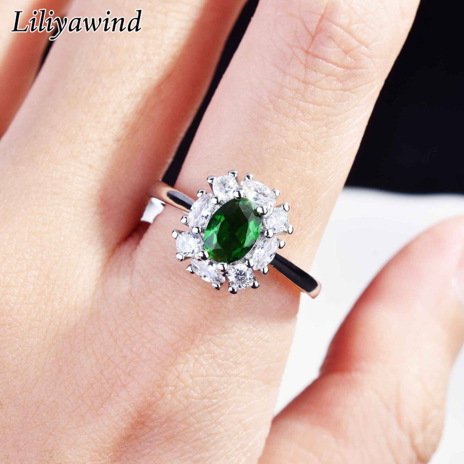 Liliyawind Luxury Shiny Green Diamond Round Lace Woman Ring for Wedding Engagement Party A1R