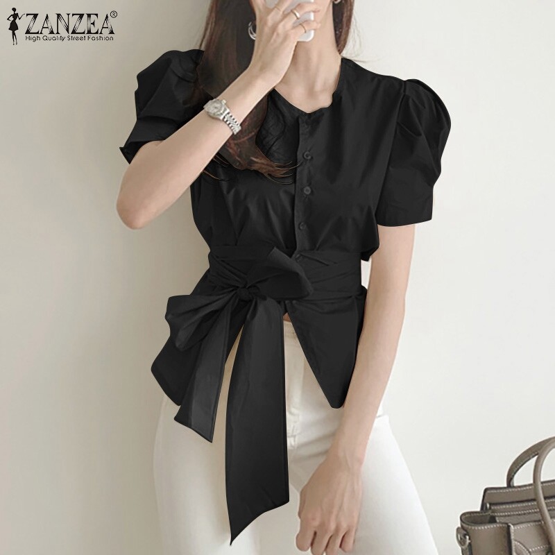 [จัดส่งฟรี] Zanzea เกาหลีสไตล์ผู้หญิง Tunic เข็มขัดเสื้อปักลูกไม้ ...