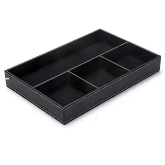 4 Slots Desk Drawer Organizer Pu Leather Drawer Storage Organizer