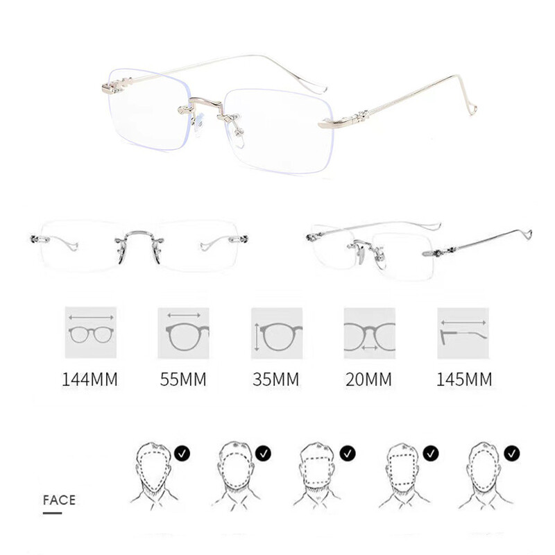Frameless Myopia Glasses Anti-Blue Light Glasses Square Frame Glasses PTQ