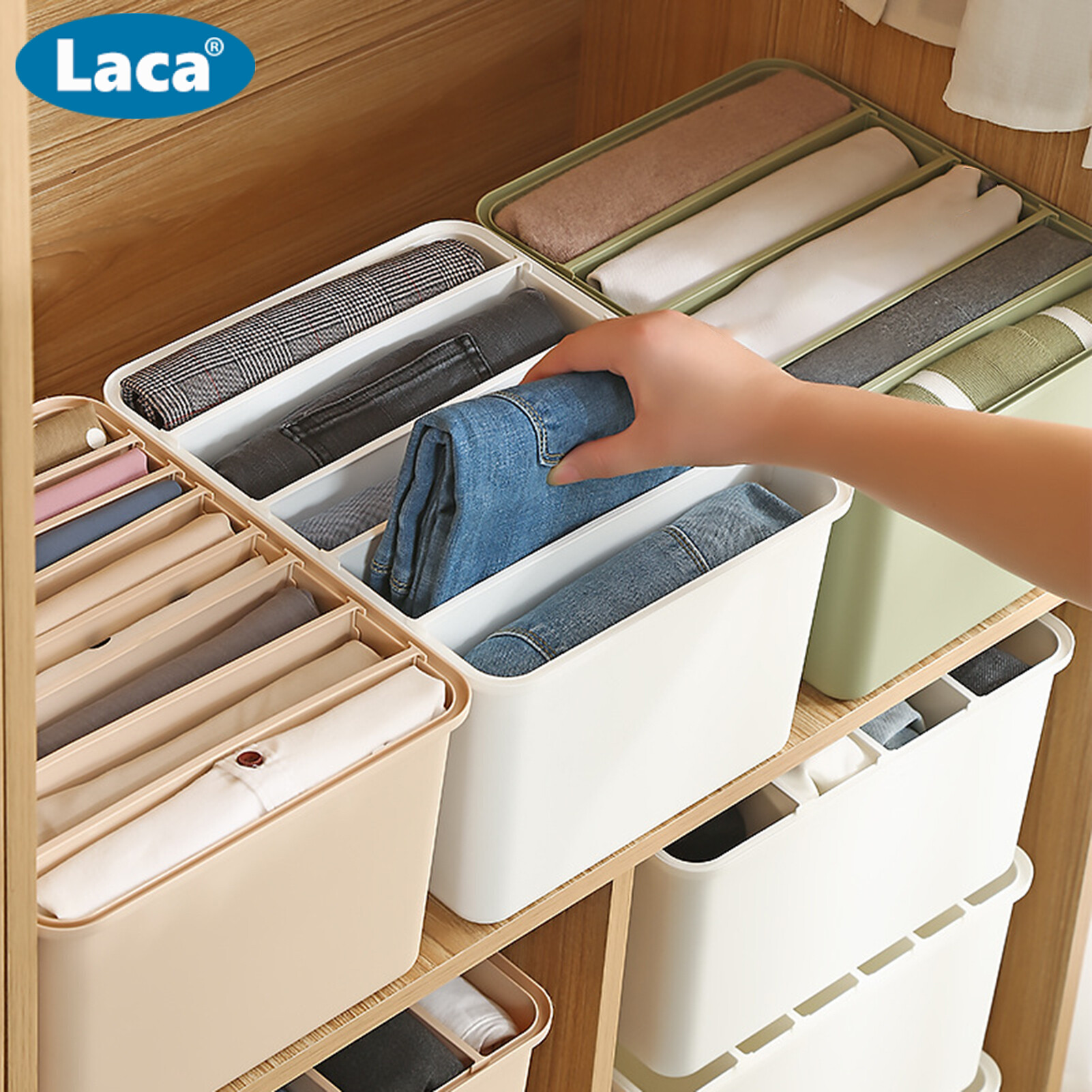Laca Multi-layer Large Capacity Clothes Storage Box Plastic Practical Adjustable Partition Clothes Storage Case for Home