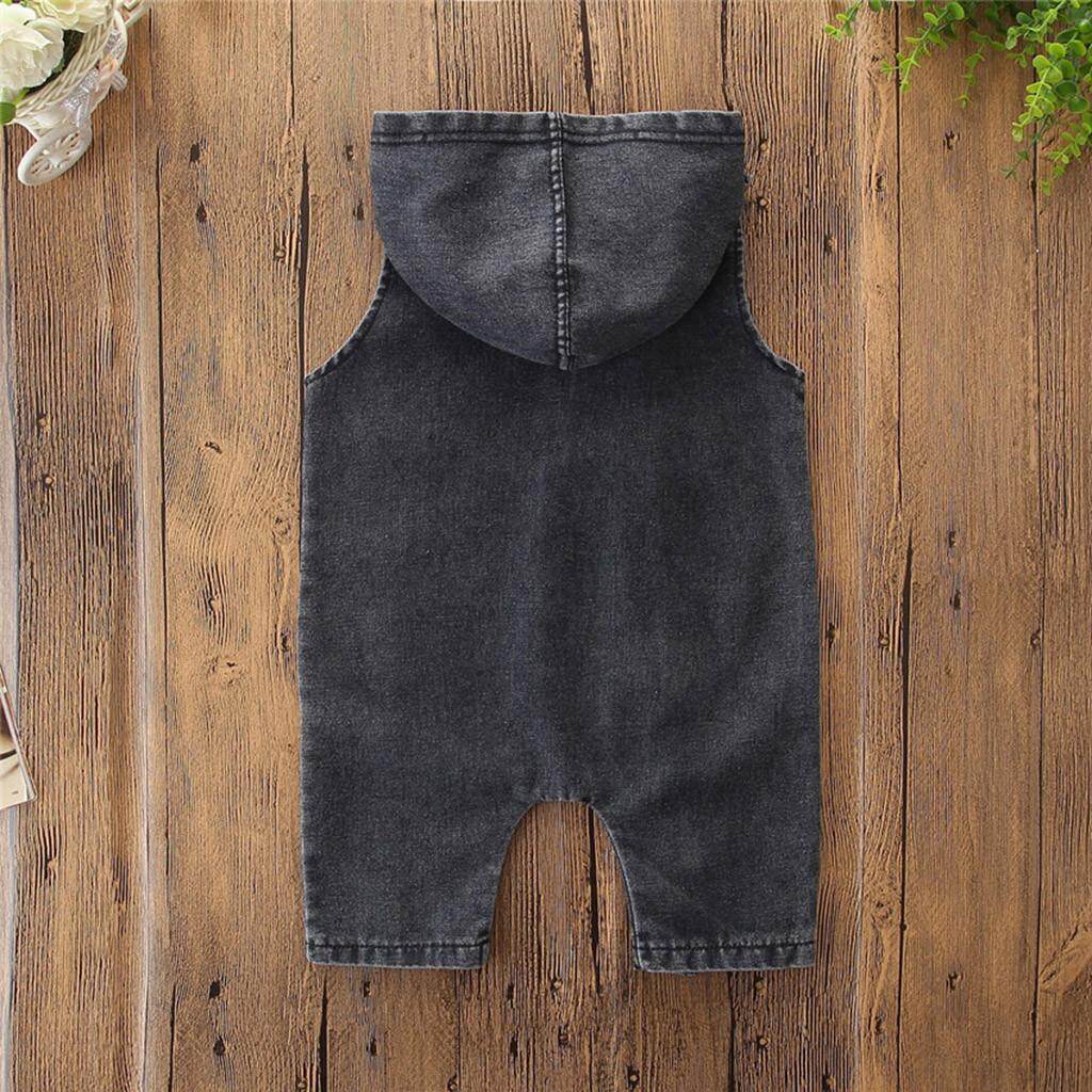 Toddler Kids Baby Boys Denim Hooded Sleeveless Romper Jumpsuit Outfits Clothes