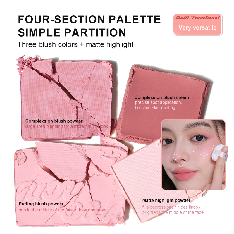 Bảng Phấn Má Hồng Bắt Sáng JUDYDOLL 4 Ô Tông Lì Đa Năng Mềm Mịn Trang Điểm Tự Nhiên Lâu Trôi