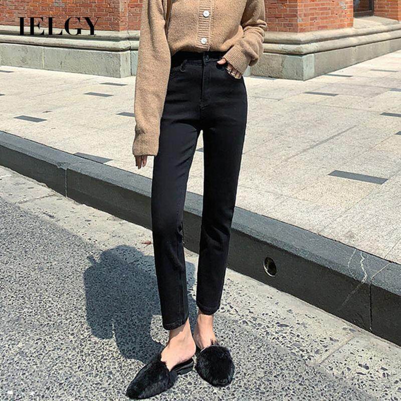 IELGY cropped straight-leg jeans women's high waist all-match slim