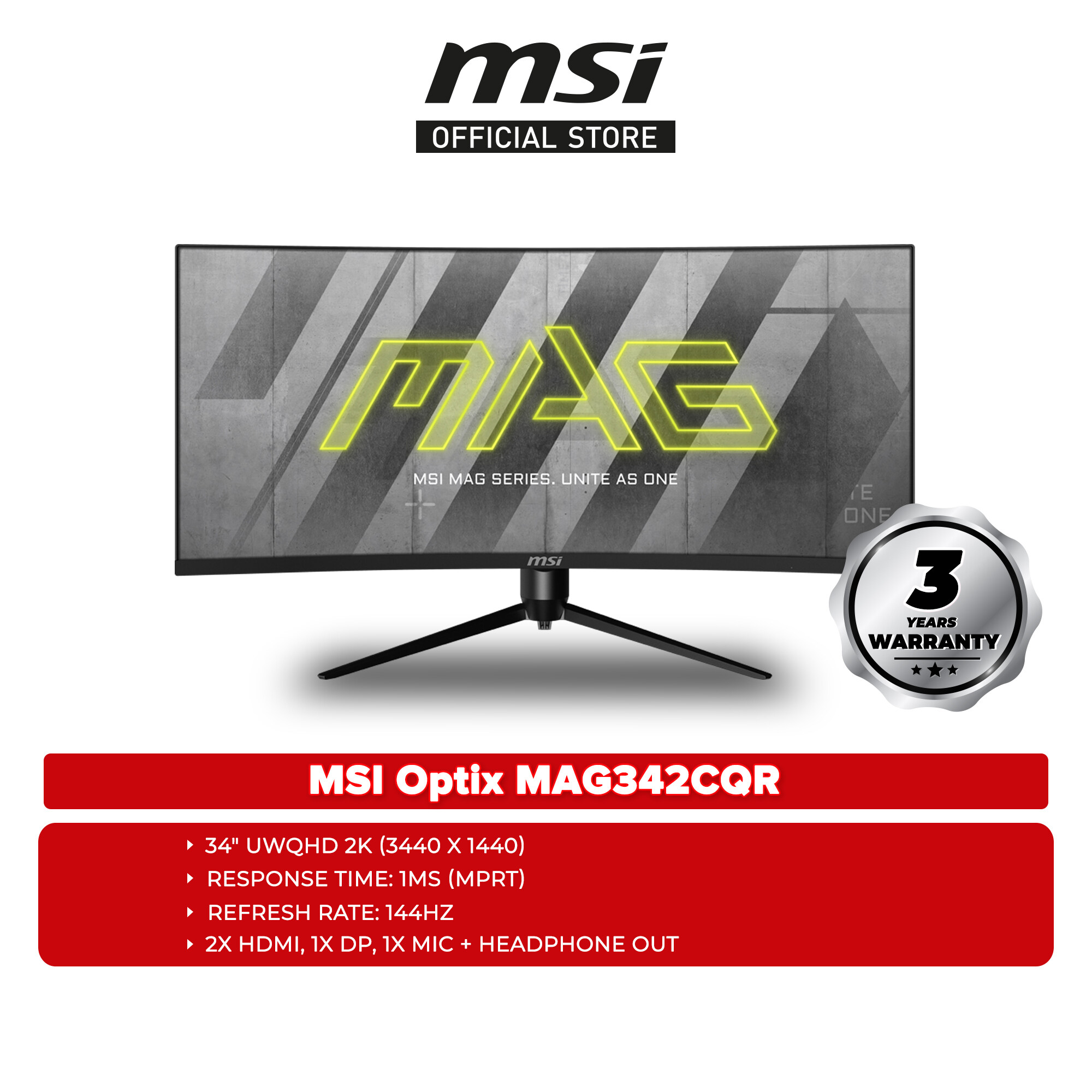 MSI Optix MAG342CQR 34" UWQHD Gaming Monitor (HDMI, DisplayPort, 3Yrs Warranty) Lazada