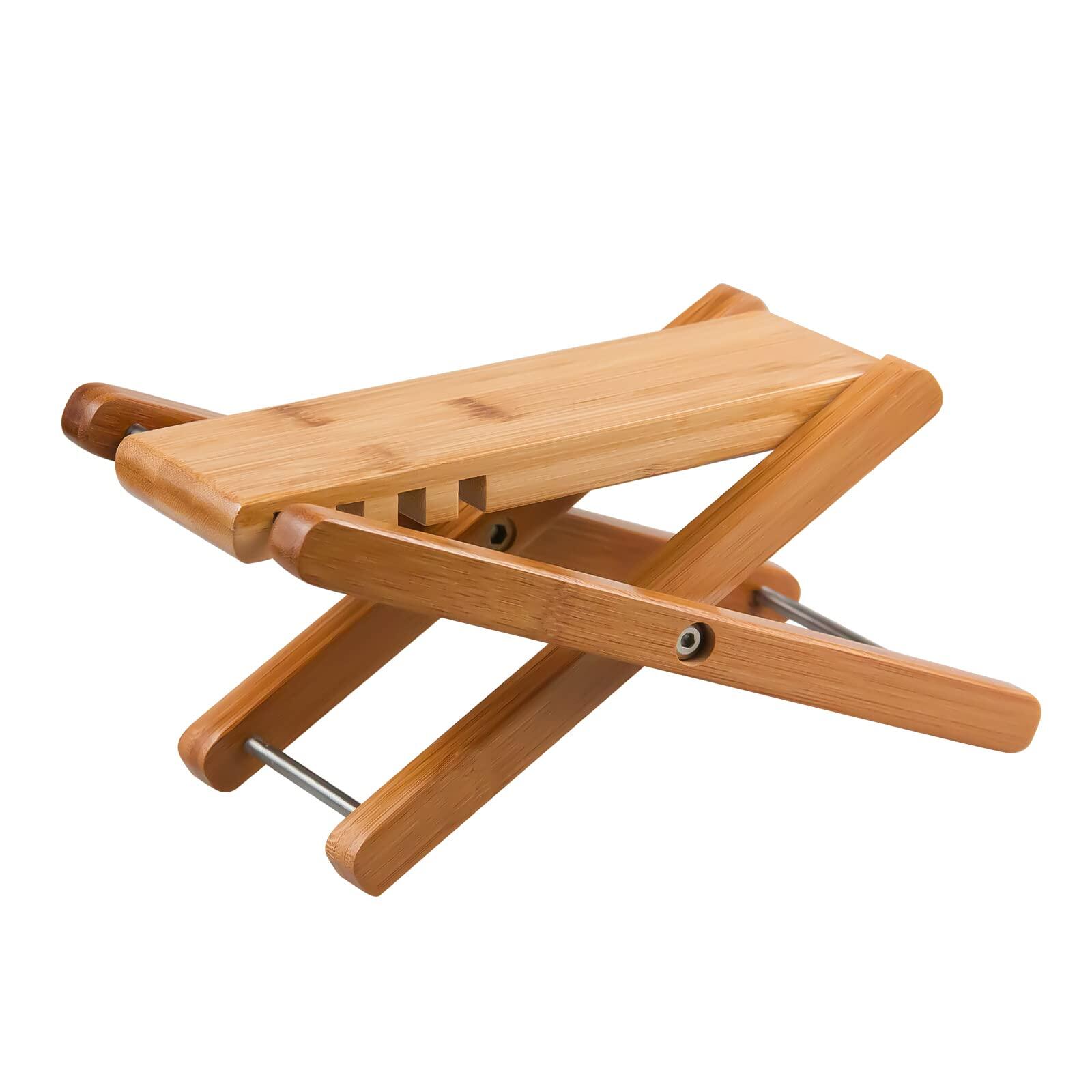 Miwayer Guitar Foot Stool, Folding Bamboo Footstool, 4 Gears Adjustable Guitar Foot Rest Stand For Guitar Lovers