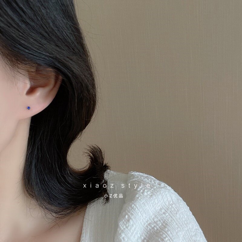 S925 Silver Super Flash Color Zircon Stud Earrings Simple Exquisite Mini Ear Bone Stud Accessories Gift