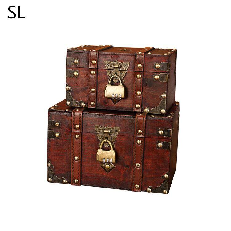 1l Vintage Style Leather Treasure Chest Decorative Box 2 Size Wooden Chest Trunk Lazada Singapore