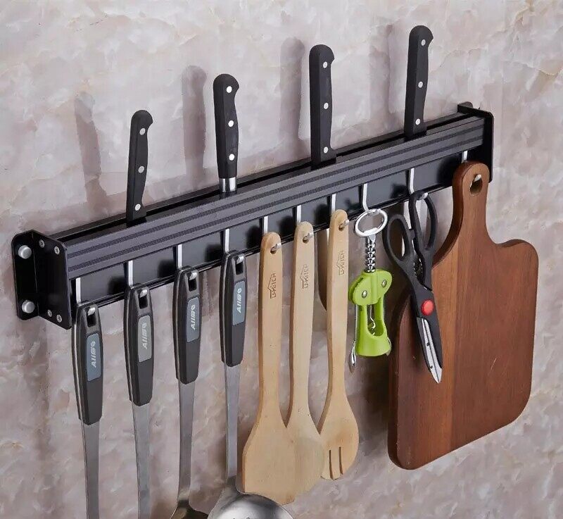 Space Aluminium Kitchen Storage Rack With Hooks Kitchen Mug Storage Tools Kitchen Utensil Holder Wall Mounted No Drilling Kitchen Chopsticks Storage Organizer