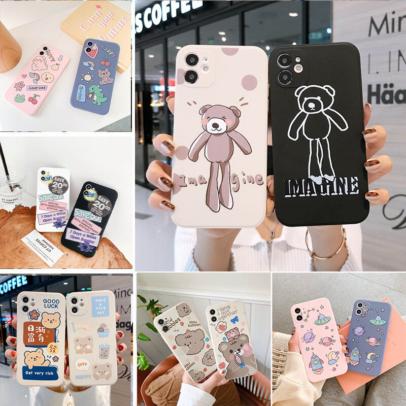 AKABEILA Ins Cartoon Soft Case for Iphone 12 12 Mini 11 Pro Max XR X XS Max 7 8 6s Plus SE 2020 Cover Silicone Shockproo Soft Case
