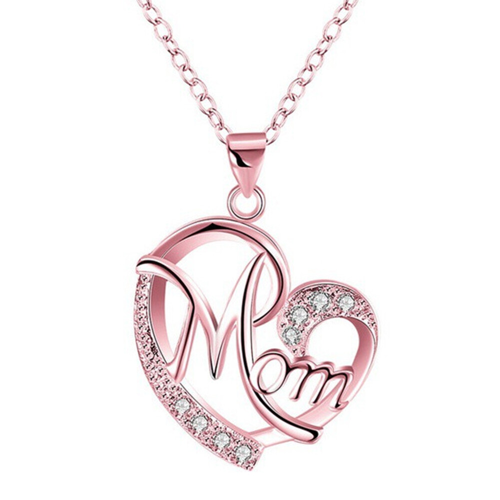 Dressy Code Fashion Rhinestone Mom Letter Love Heart Pendant Necklace Jewelry Birthday Gift
