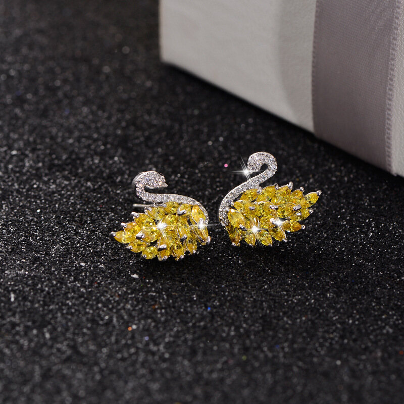 XYP Fashion S925 Silver Needle Little Black Swan Earrings Female Korean Temperament Fashion Personality Earrings Crystal Zircon All-match Hypoallergenic