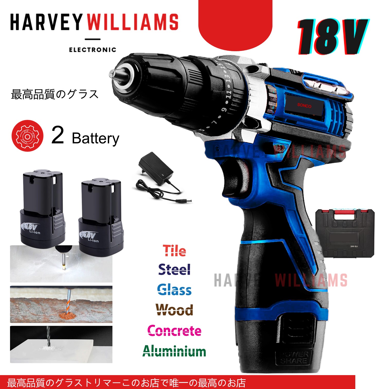 18V 2 Battery Cordless Hammer Drill 