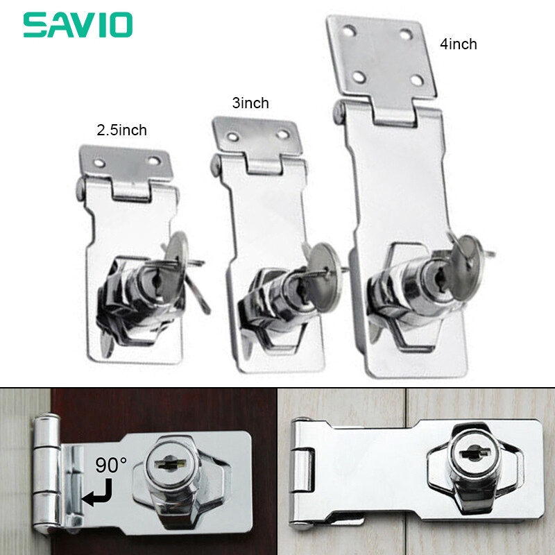 [Ready stock] SAVIO Keyed Hasp Lock Twist Knob Keyed Locking Hasp, Lock Cylinder Hasp Copper Core Self Locking Security Staple  for Cupboard/Drawer/ Padlock Door/Gate/Van Locker