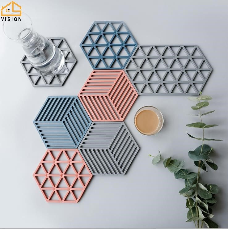 Vision High temperature silicone insulation placemat hollowing mat non-slip anti-scalding dish mat coaster table thickening pot