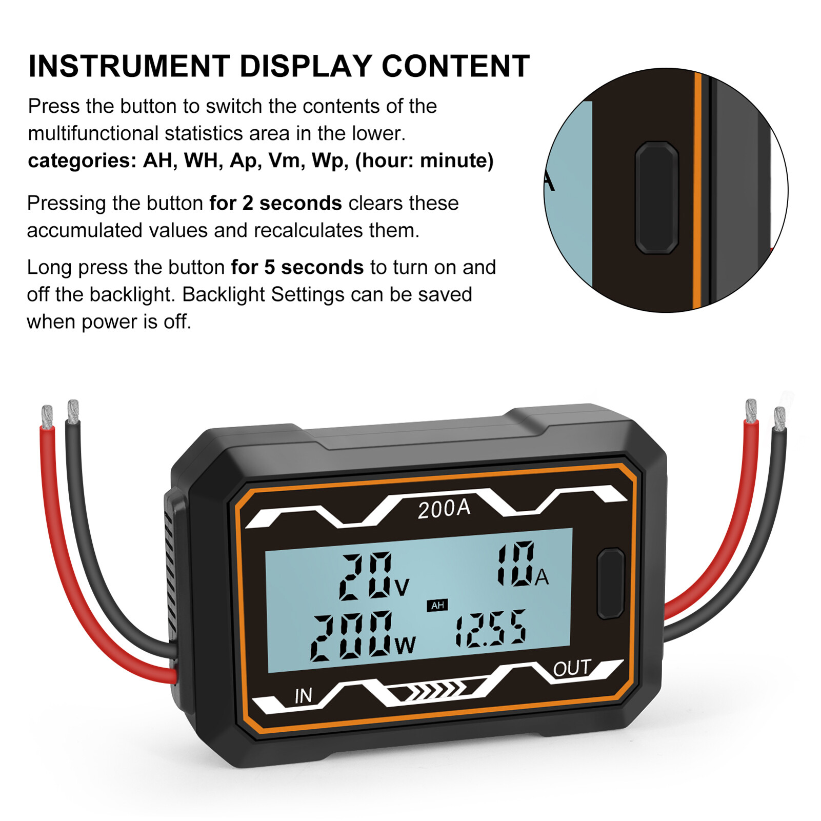 Licao Lighting Multi-purpose Watt Meter Free Mode Switching Multiple Test Functions Lightweight Battery Voltage Amp Meter for Home Reliable DC Watt
