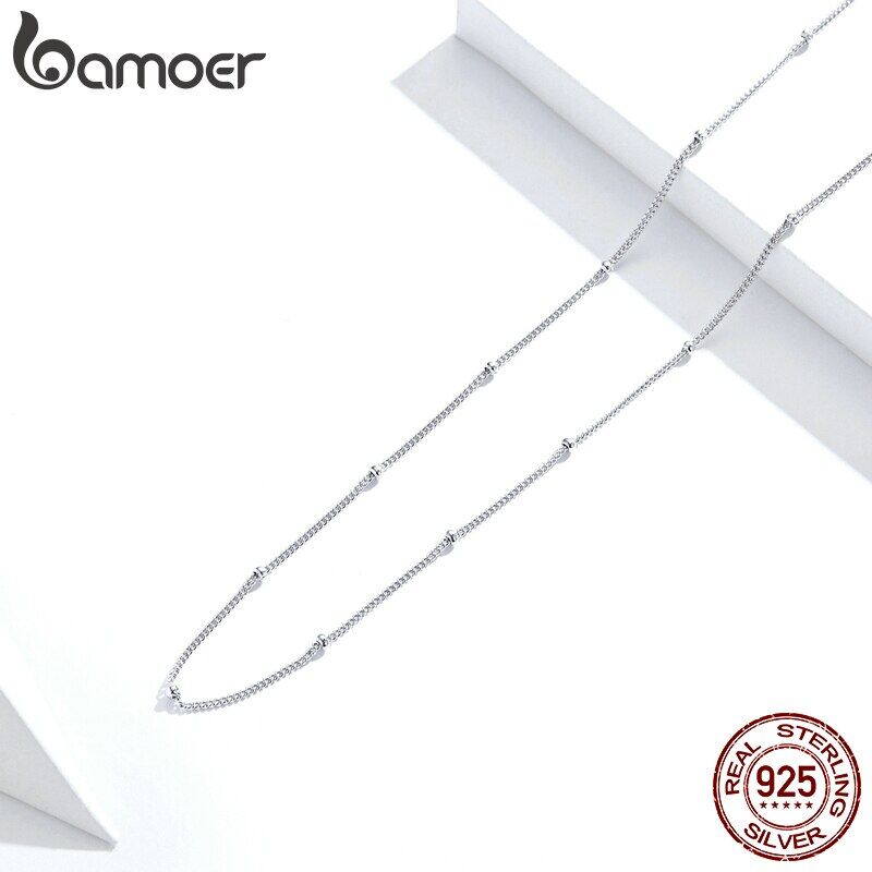 BAMOER Vòng Cổ Hạt Tròn Nhỏ Xíu Thiết Yếu Dây Chuyền Mắt Xích 45Cm Bằng Bạc Ý 925 Thật SCN391