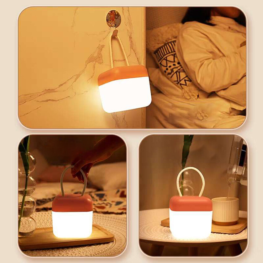 Vimite Smart Remote Control Small Night Light 3-Color Soft Light Flicker Dimming Illumination Plastic LED Bedside Lamp With Handle Rope Bedroom Light